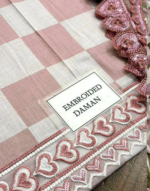 All-Over Checkerboard Print Embroidered Lawn Dress for EID & Party Wear