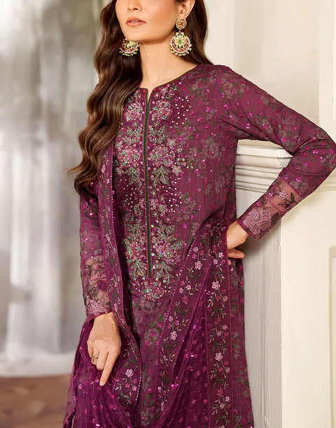 All-Over Print Sequins Embroidered Maroon Lawn Dress with Chiffon Dupatta