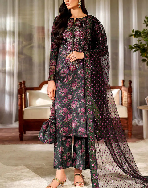 All-Over Print Sequins Embroidered EID Lawn Suit with Chiffon Dupatta