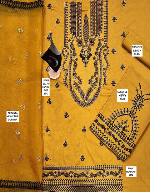 Heavy Embroidered Mustard Color Lawn Dress 2026 for EID and Party Wear