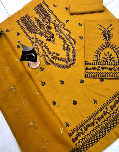 Heavy Embroidered Mustard Color Lawn Dress 2026 for EID and Party Wear