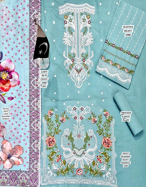 Luxury Schiffli Embroidery EID Lawn Dress with Digital Print Bana Dora Dupatta