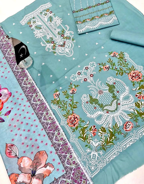Luxury Schiffli Embroidery EID Lawn Dress with Digital Print Bana Dora Dupatta