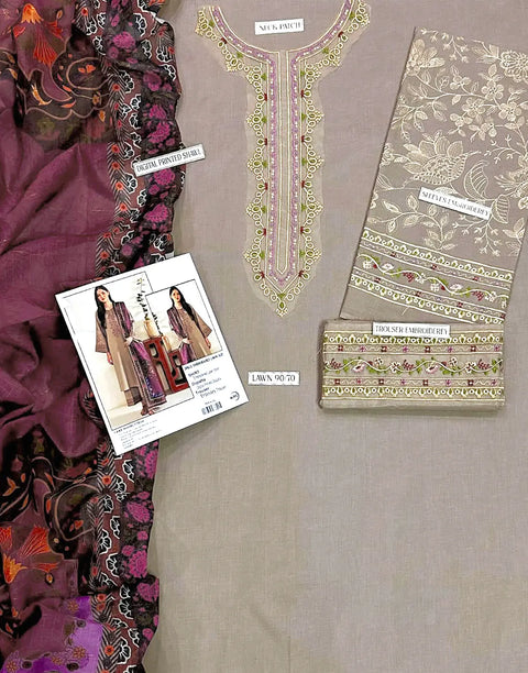 Decent Embroidered EID Lawn Suit for Girls with Printed Diamond Dupatta