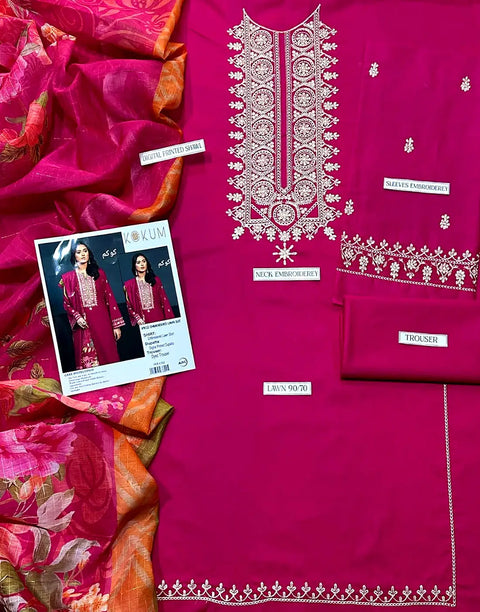 Trendy Embroidered EID Lawn Dress for Girls with Printed Diamond Dupatta