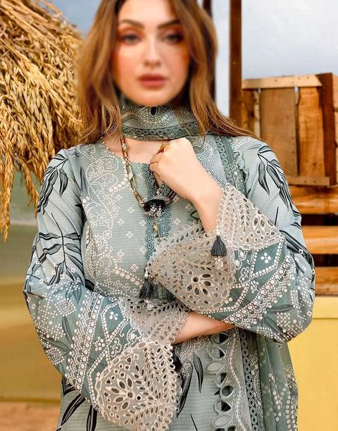 Trendy Elegant Embroidered Lawn Dress with 4-Side Emb. Chiffon Dupatta