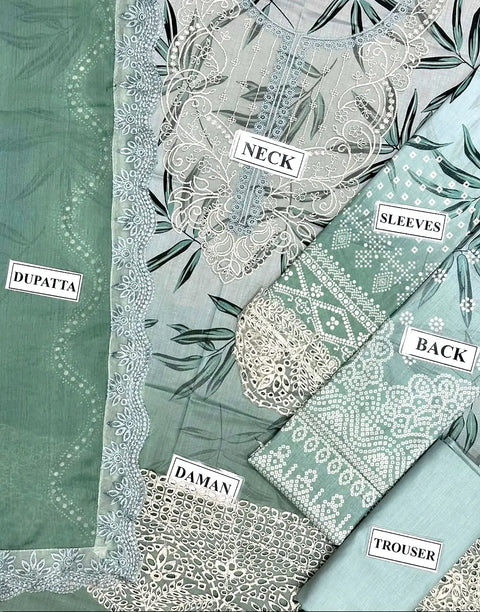 Trendy Elegant Embroidered Lawn Dress with 4-Side Emb. Chiffon Dupatta