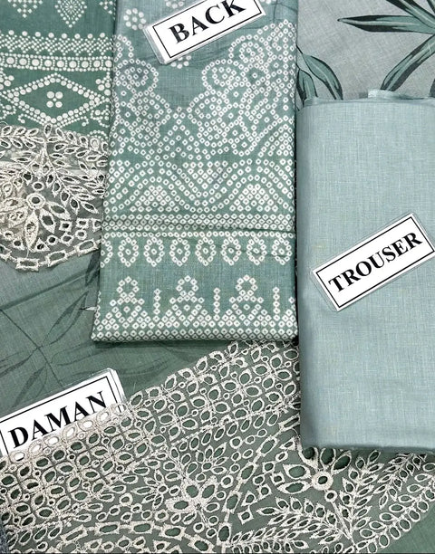 Trendy Elegant Embroidered Lawn Dress with 4-Side Emb. Chiffon Dupatta