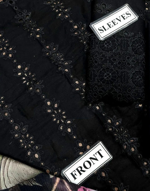 Heavy Chikankari Embroidered Black Lawn Dress with Printed Silk Dupatta
