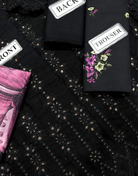 Heavy Chikankari Embroidered Black Lawn Dress with Printed Silk Dupatta