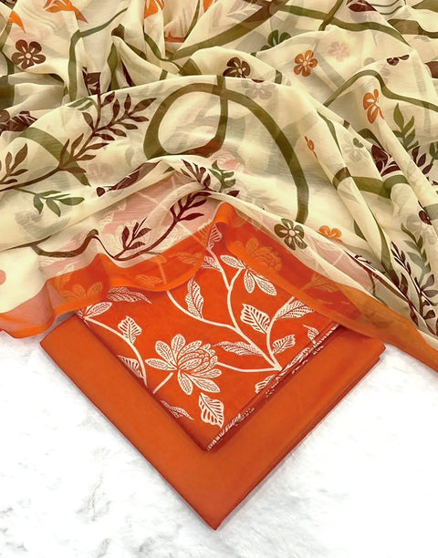 Elegant 3-Piece Printed Lawn Dress for Girls with Soft Chiffon Dupatta