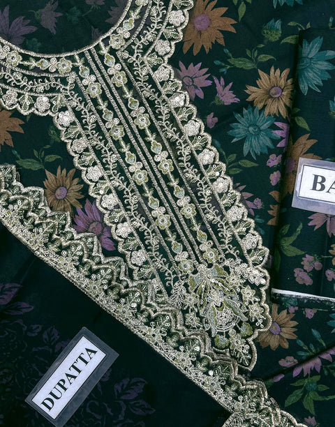 All-Over Print Heavy Embroidered Lawn Dress with Emb. Chiffon Dupatta