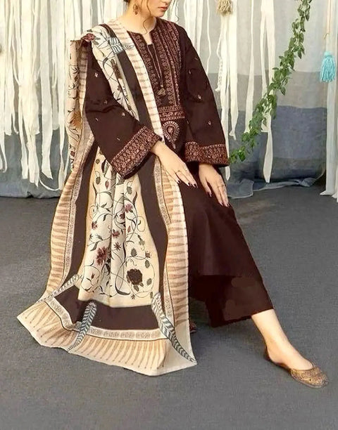 Elegant Embroidered EID Lawn Suit Design with Printed Diamond Dupatta