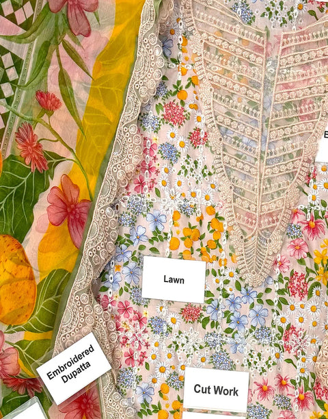 Heavy Schiffli Embroidered Lawn Suit for Girls with Emb. Chiffon Dupatta
