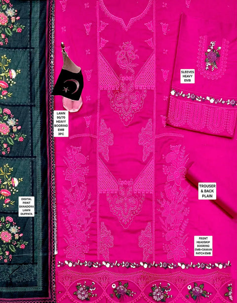 Luxury Schiffli Embroidered Lawn Dress with Digital Print Bana Dora Dupatta