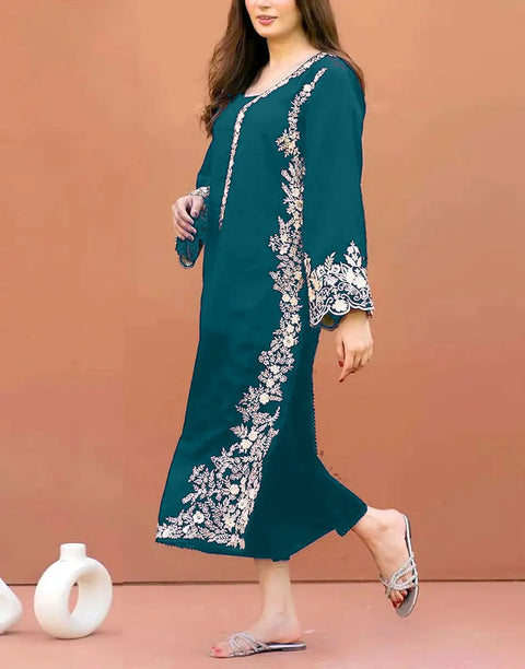 Elegant 2-Piece Embroidered Summer Lawn Dress for Girls