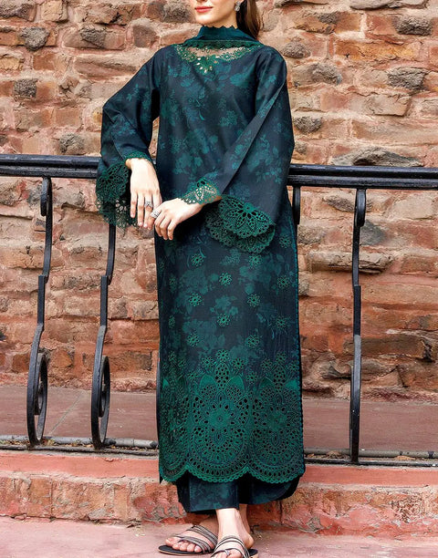 All-Over Print Schiffli Embroidered Lawn Dress with Emb. Chiffon Dupatta