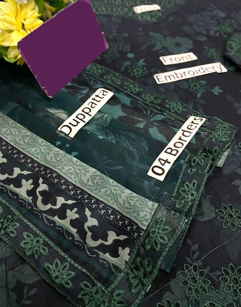 All-Over Print Schiffli Embroidered Lawn Dress with Emb. Chiffon Dupatta