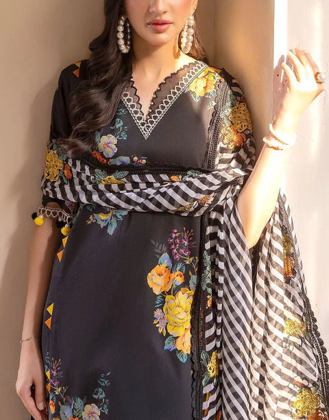 All-Over Print Embroidered Lawn Dress Design with Emb. Chiffon Dupatta