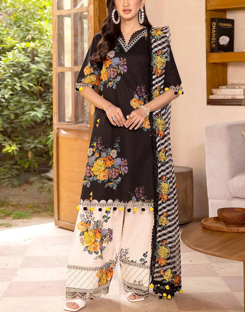 All-Over Print Embroidered Lawn Dress Design with Emb. Chiffon Dupatta
