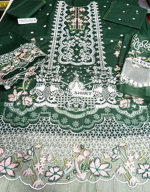 Heavy Schiffli Embroidered Cotton Party Dress with Emb. Chiffon Dupatta