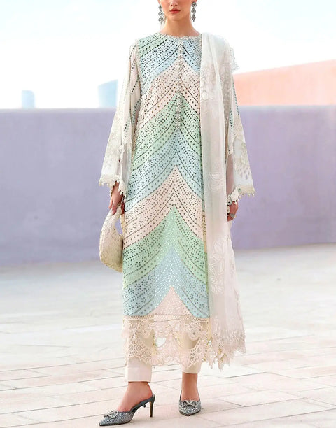 Rainbow Schiffli Embroidered Swiss Lawn Dress with Digital Print Silk Dupatta