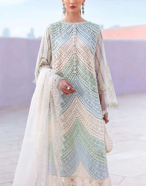 Rainbow Schiffli Embroidered Swiss Lawn Dress with Digital Print Silk Dupatta