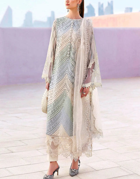 Rainbow Schiffli Embroidered Swiss Lawn Dress with Digital Print Silk Dupatta