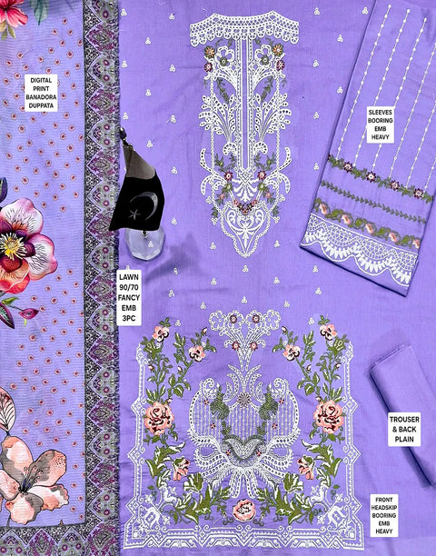 Heavy Schiffli Embroidered Lawn Dress with Digital Print Banadora Dupatta