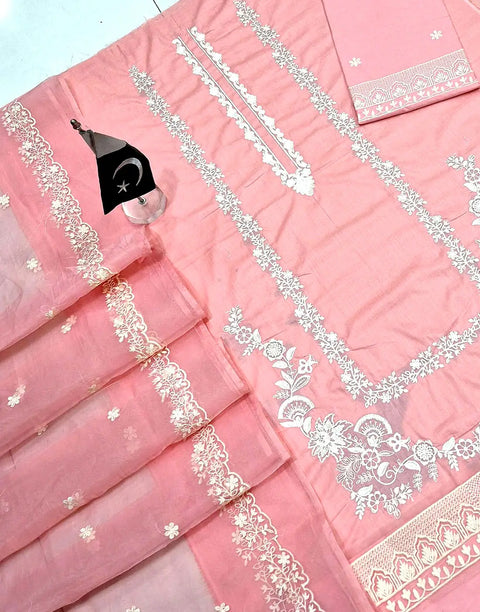 Elegant Heavy Embroidered Lawn Dress with Emb. Organza Dupatta
