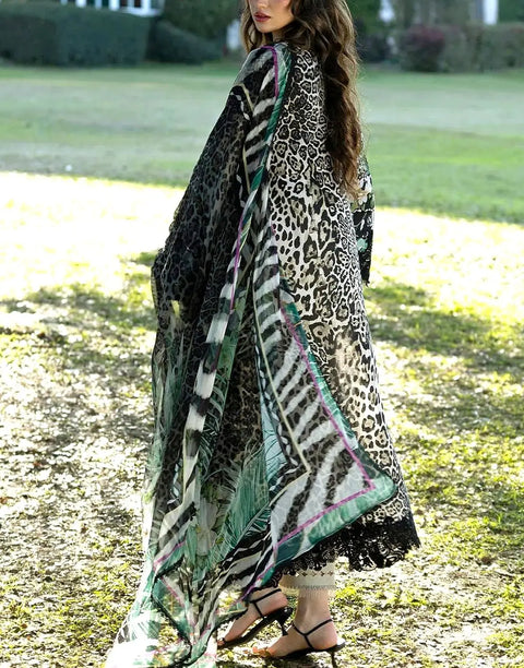 Trendy Digital Leopard Print Embroidered Lawn Dress with Printed Chiffon Dupatta
