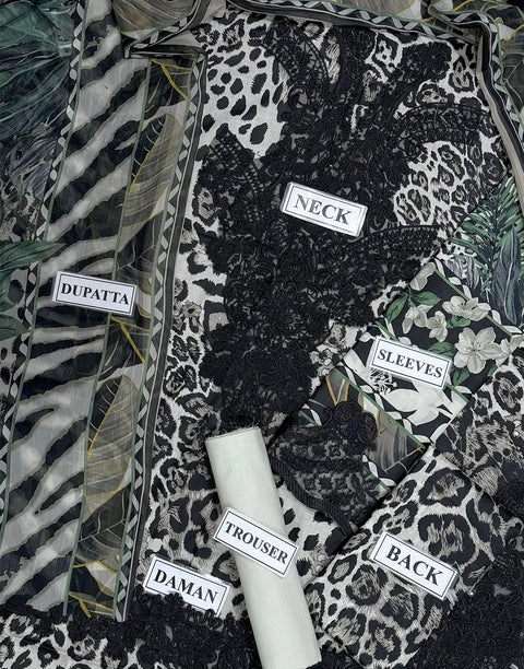 Trendy Digital Leopard Print Embroidered Lawn Dress with Printed Chiffon Dupatta