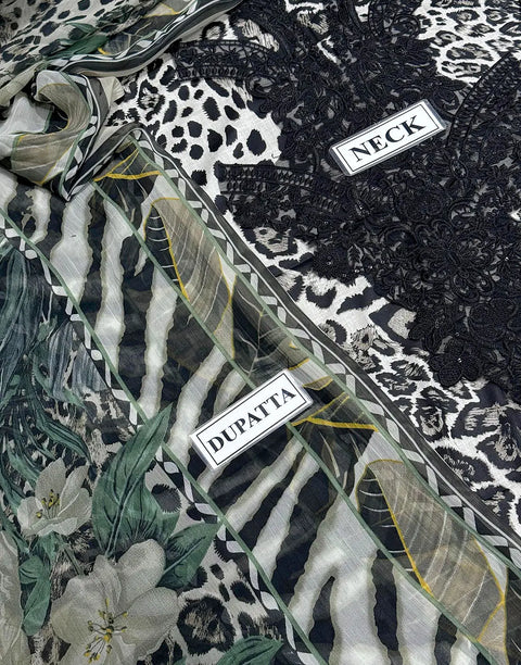 Trendy Digital Leopard Print Embroidered Lawn Dress with Printed Chiffon Dupatta