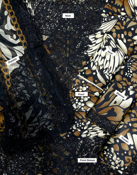 All-Over Butterfly Print Embroidered Lawn Dress with Emb. Chiffon Dupatta