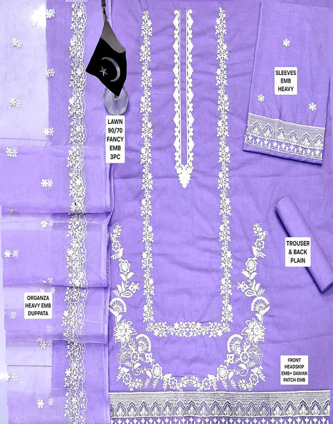 Elegant Heavy Embroidered Lawn Dress with Emb. Organza Dupatta