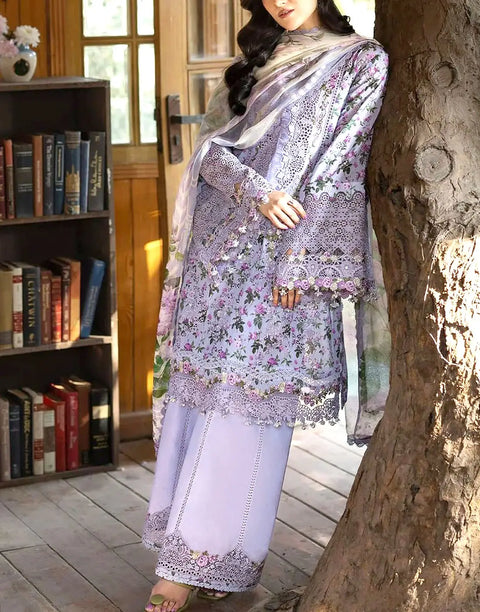 Trendy Schiffli Embroidered Lawn Dress Design with Printed Silk Dupatta