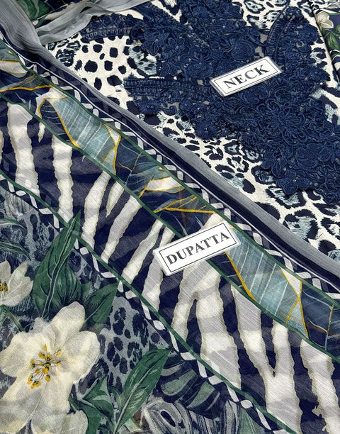 Trendy Digital Leopard Print Embroidered Lawn Suit with Printed Chiffon Dupatta