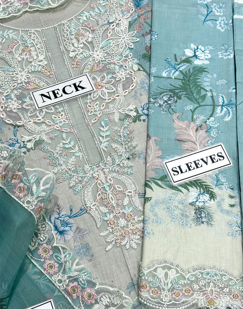 All-Over Print Embroidered Lawn Dress Design with Emb. Chiffon Dupatta