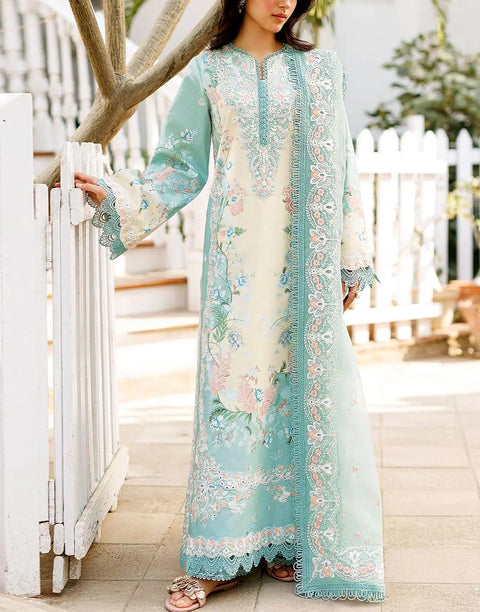 All-Over Print Embroidered Lawn Dress Design with Emb. Chiffon Dupatta