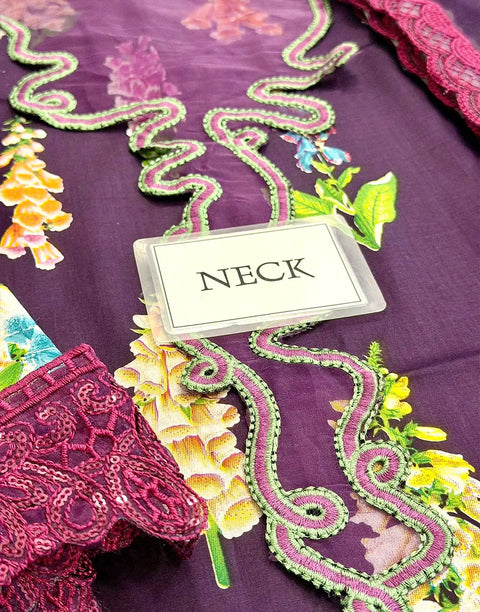 All-Over Print Embroidered Lawn Dress Design with Emb. Chiffon Dupatta