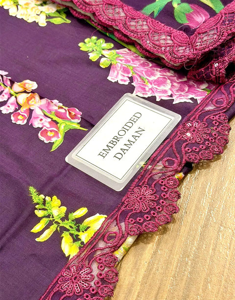 All-Over Print Embroidered Lawn Dress Design with Emb. Chiffon Dupatta