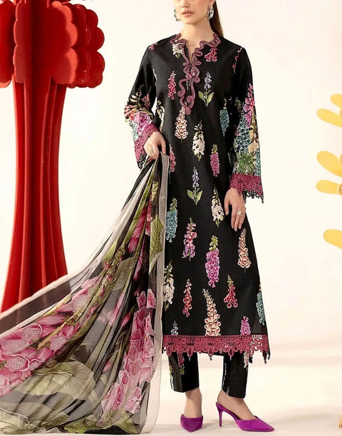 All-Over Print Embroidered Lawn Dress Design with Emb. Chiffon Dupatta