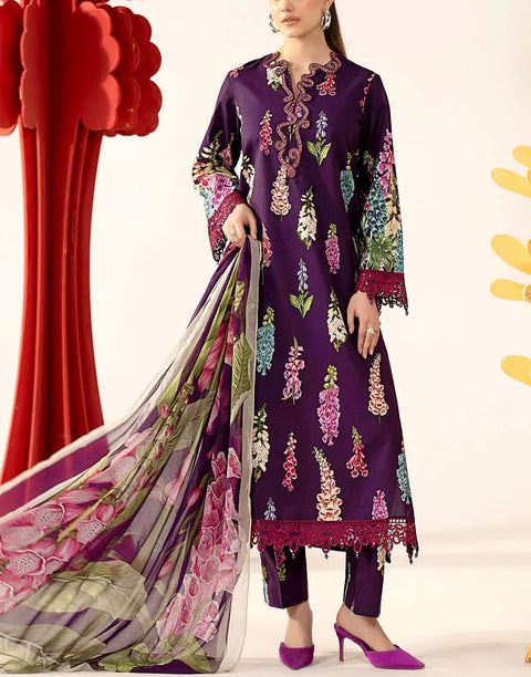 All-Over Print Embroidered Lawn Dress Design with Emb. Chiffon Dupatta