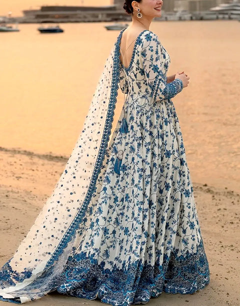 Luxury Embroidered Lawn Maxi Dress with Emb. NET Dupattta - Most Hit 2026 Design