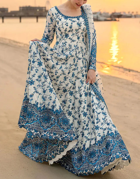 Luxury Embroidered Lawn Maxi Dress with Emb. NET Dupattta - Most Hit 2026 Design