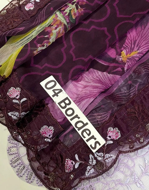 Trendy Ombre Embroidered Purple Lawn Dress with 4-Side Embroidery Chiffon Dupatta