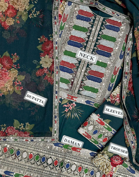 Designer Inspired All-Over Print Embroidered Lawn Dress with 4-Side Emb. Chiffon Dupatta