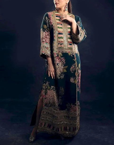 Designer Inspired All-Over Print Embroidered Lawn Dress with 4-Side Emb. Chiffon Dupatta