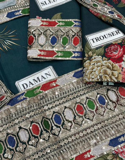 Designer Inspired All-Over Print Embroidered Lawn Dress with 4-Side Emb. Chiffon Dupatta