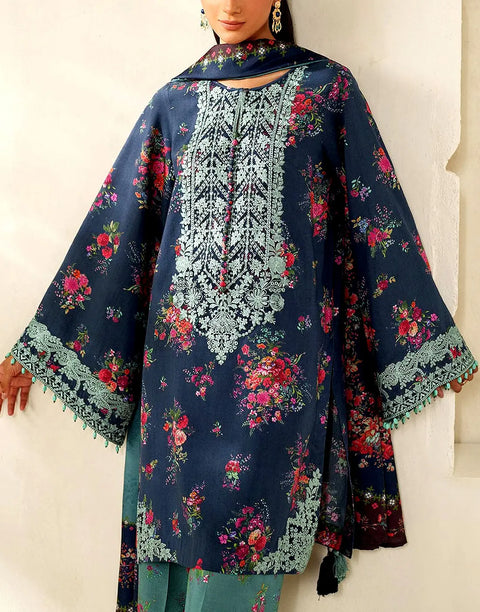 All-Over Print Navy Blue Embroidered Lawn Dress — An Eid & Party Wear Outfit